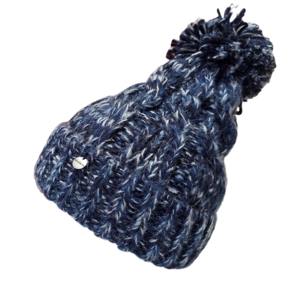 Modena Accessories - Beanie Hat Womens Denim Braided Cable Knit Hat Warm Pompom New Winter Hat